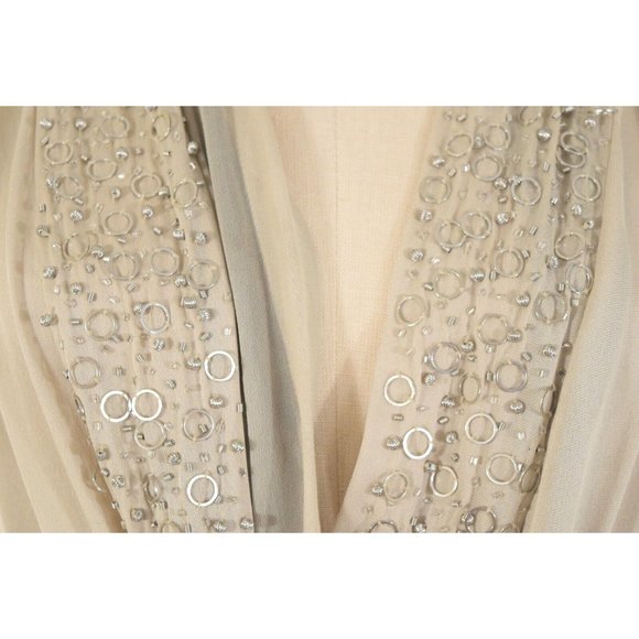 Robert Rodriguez Beige Beaded Silk Chiffon Tie-Waist Blouse - Picture 5 of 7
